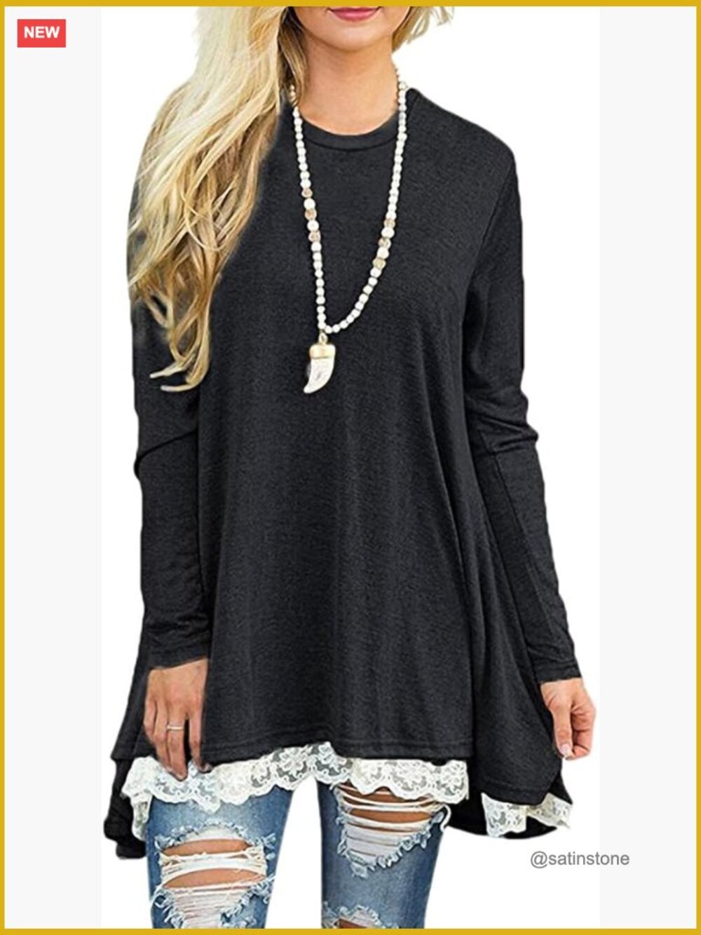Lace Long Sleeve A-line Swing Tunic Top Cotton Blend